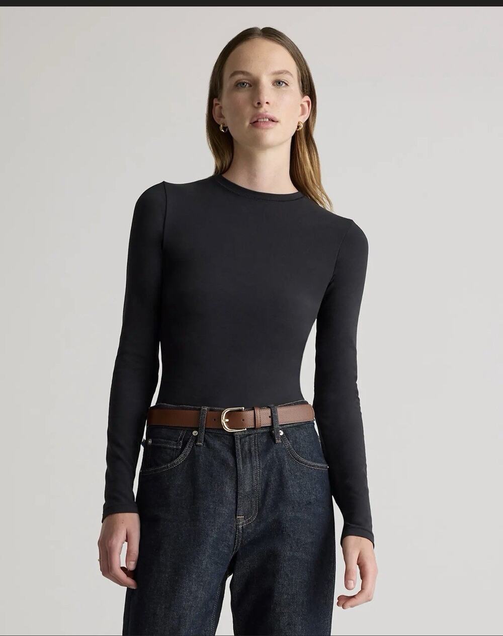 NWT Quince Stretch Cotton Jersey Fitted Long Sleeve TShirt Black XL Minimalist